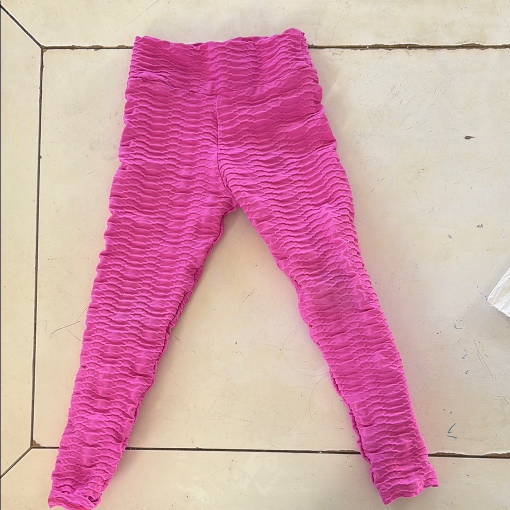 Kids Pink Textured Leggings